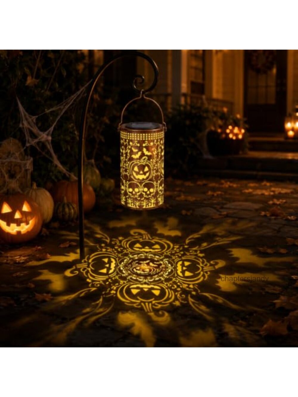 Solar Halloween Pumpkin Lantern Outdoor Metal Garden Decor Porch Yard